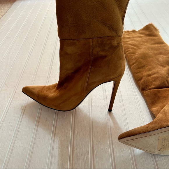 Alexandre Birman ~Cognac Suede Knee-High Shearling Trimmed Convertible Boots 37 - Picture 13 of 16